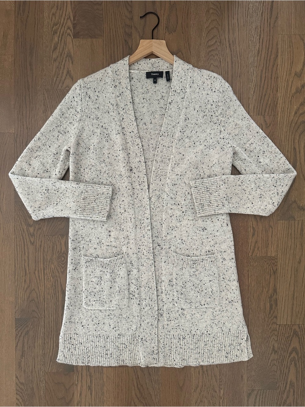 Theory Donegal Cashmere Open Front Belt Cardigan Sweater in Grey Medium